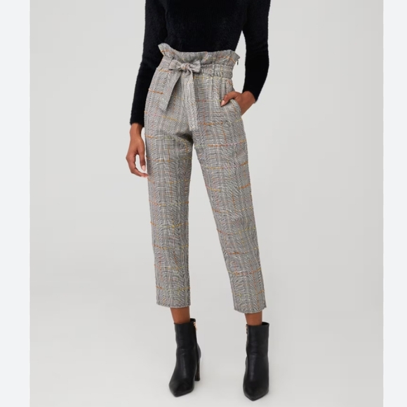 Amanda Uprichard Pants - Amanda Uprichard plaid gray textured high rise straight leg pants size S